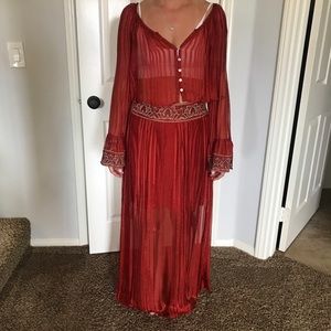 Small Red Free People Sheer Two Piece Dress Skirt